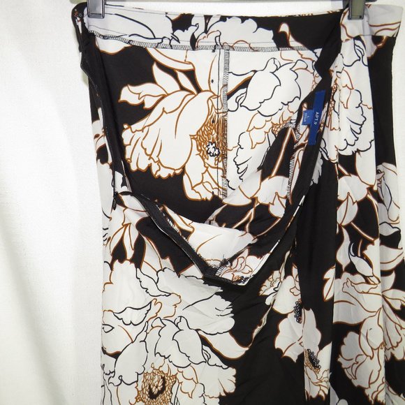 APT. 9 Women's Black Floral Front Slit Midi Skirt Decorative Buttons Size Large - Picture 3 of 10